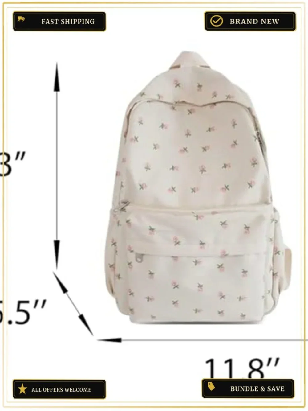 Cute Preppy Floral Nylon Backpack Daypack Laptop Bag